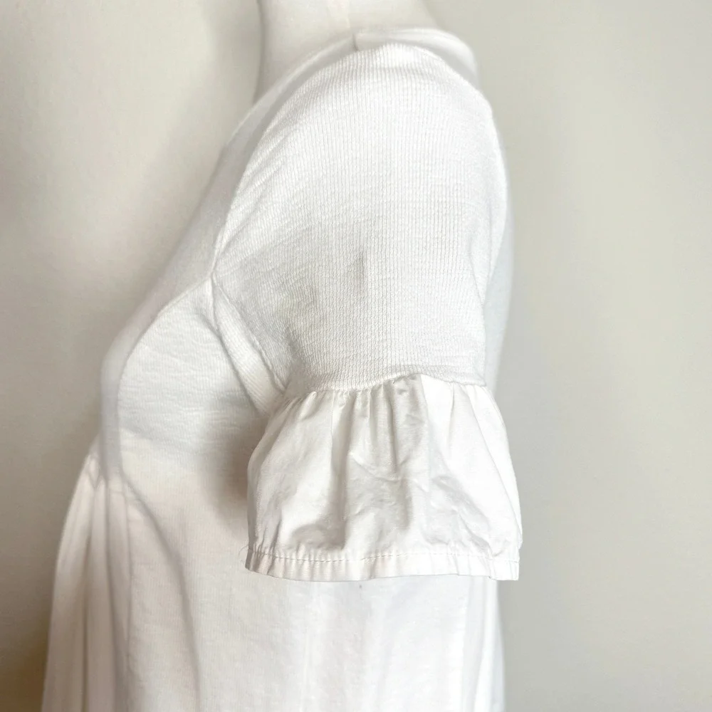 ENGLISH FACTORY Mixed Media Mini Babydoll Dress SMALL White Ruffled‎ SS Cottage